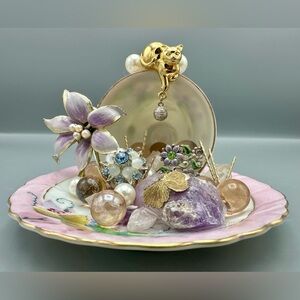 Hand Crafted Mini Vintage Teacup Spill Sculpture – 4x3” Romantic Assemblage